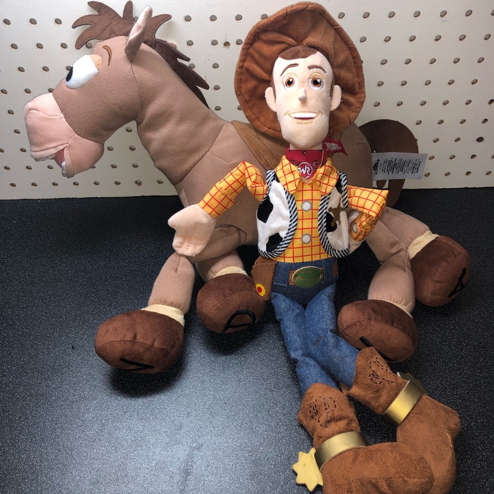 Lot Of 2 - Toy Story Bullseye + Woody Plush 16” - Disney Store Genuine